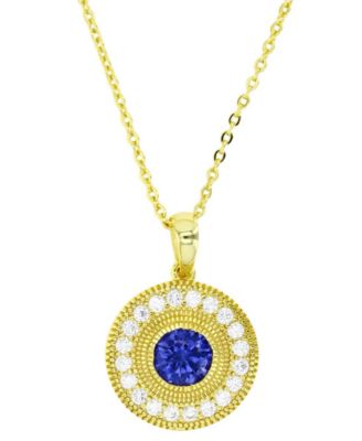 Macy's - Cubic Zirconia Halo Halo Bead Disc Pendant Necklace in 14k Gold-Plated Sterling Silver, 18" + 2" extender