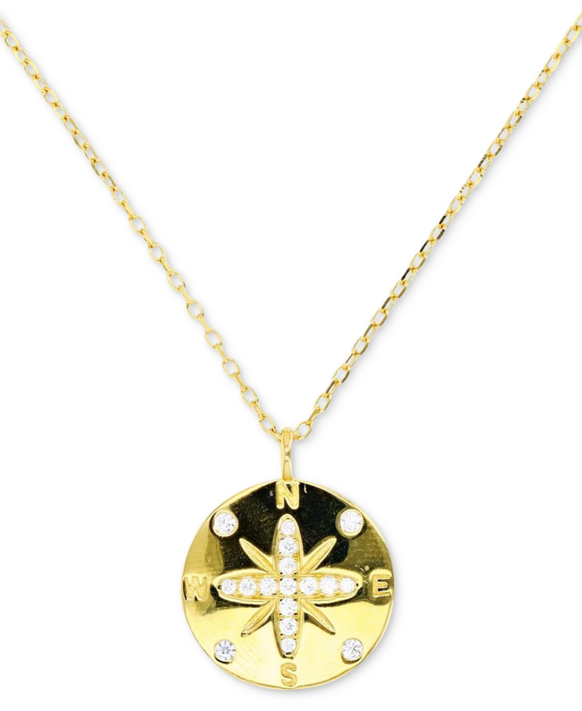 Macy's Cubic Zirconia Sand Dollar Pendant Necklace In 14k Gold-plated Sterling Silver, 18" +2" Extender