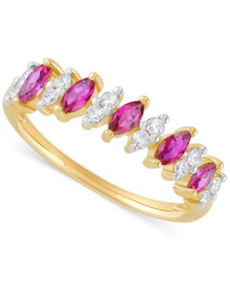 Macy's - Lab-Grown Emerald (3/8 ct. t.w.) & Lab-Grown White Sapphire (1/3 ct. t.w.) Marquise Ring in 14k Gold-Plated Sterling Silver (Also in Lab-Grown Ruby & Lab-Grown Sapphire)