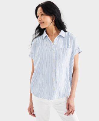 売れ筋商品|||スタイルアンドコー カットソー トップス レディース Petite Cotton Gauze Camp Shirt, Created for Macy's Deep Black 27242282_fpx.tif?$filterlrg$&