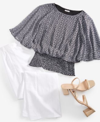 Sam & Jess Sam Jess Womens Smocked Waist Top Wide Leg Linen Pants In White
