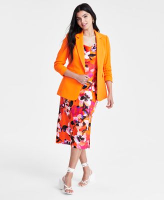 Textured Jacket Printed Cowlneck Dress Created For Macys