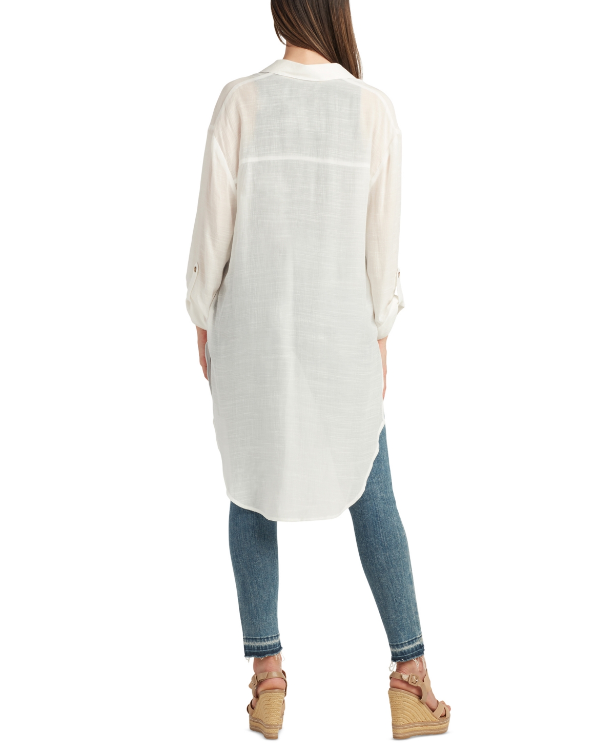 Shop Bcx Junior's Oversized Button-front Long-sleeve Tunic In Off White