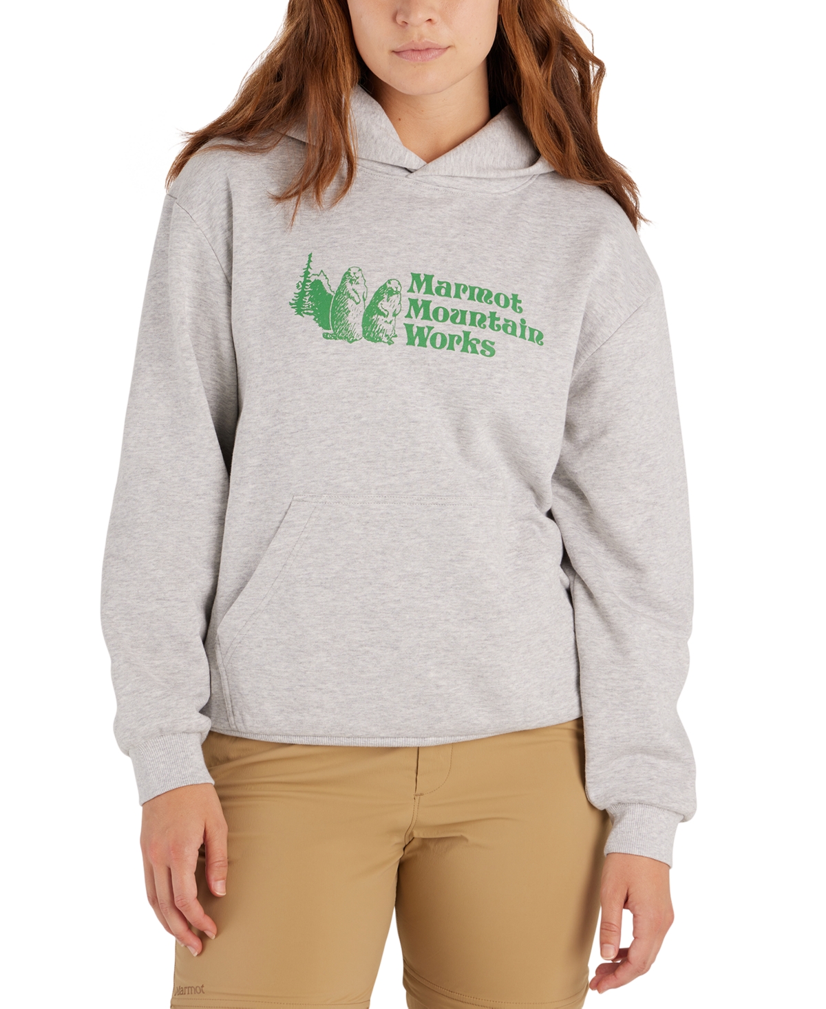 Shop Marmot Women's Mmw Logo-print Ribbed-trim Hoodie In Light Grey