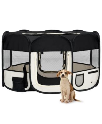 Foldable Dog Playpen with Carrying Bag Black 57.1"x57.1"x24"