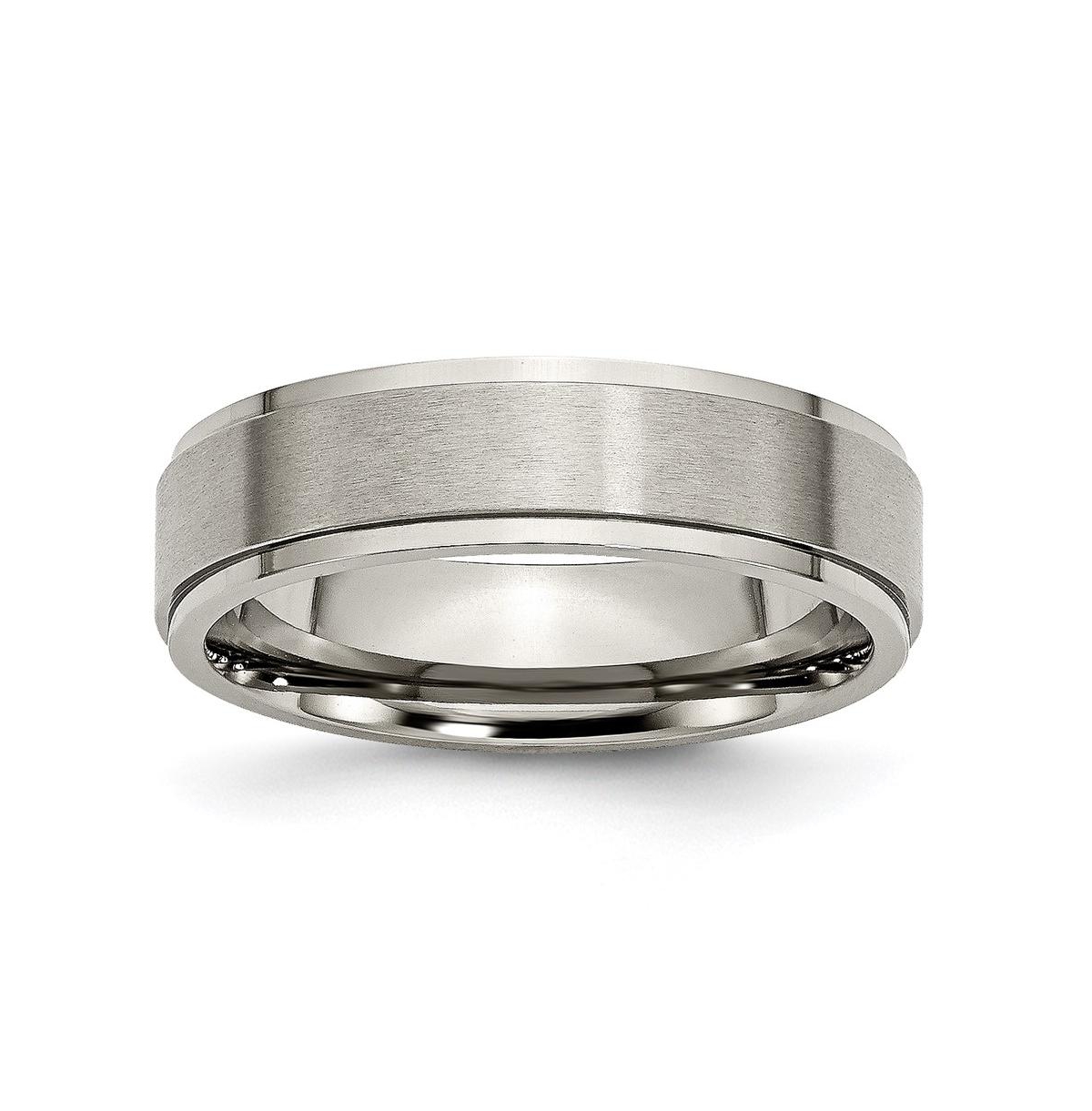 Titanium Brushed Center 6 mm Ridged Edge Wedding Band Ring - Silver