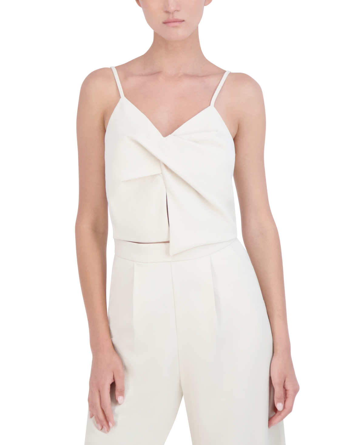 Shop Bcbg New York Women's Twill Cropped Cami Top In Natural