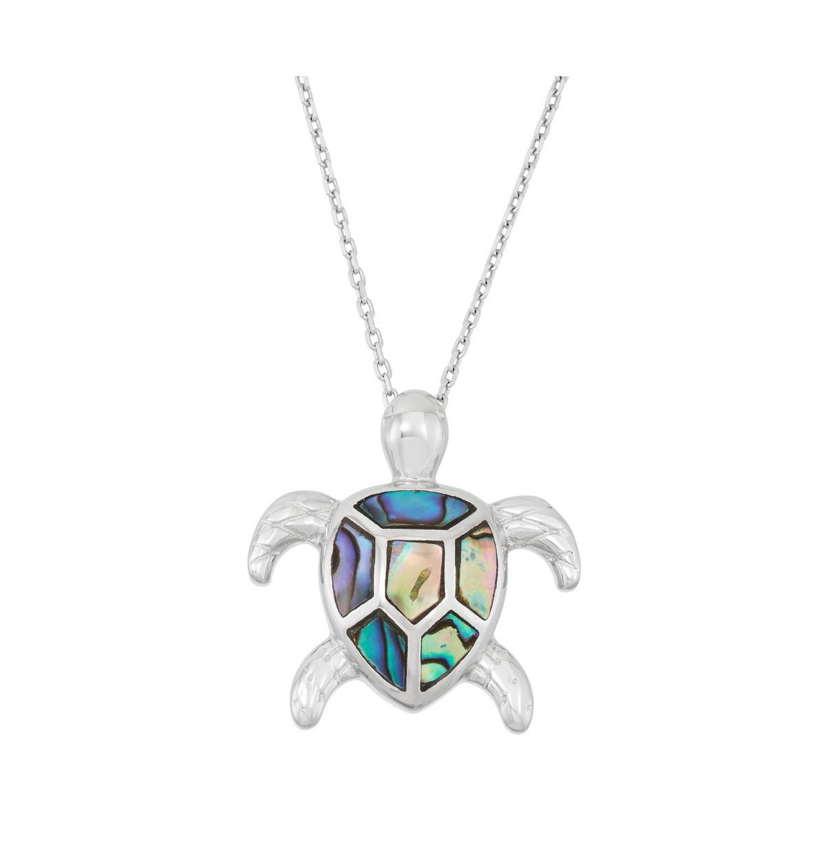 Sterling Silver Abalone Turtle Pendant Necklace - Silver