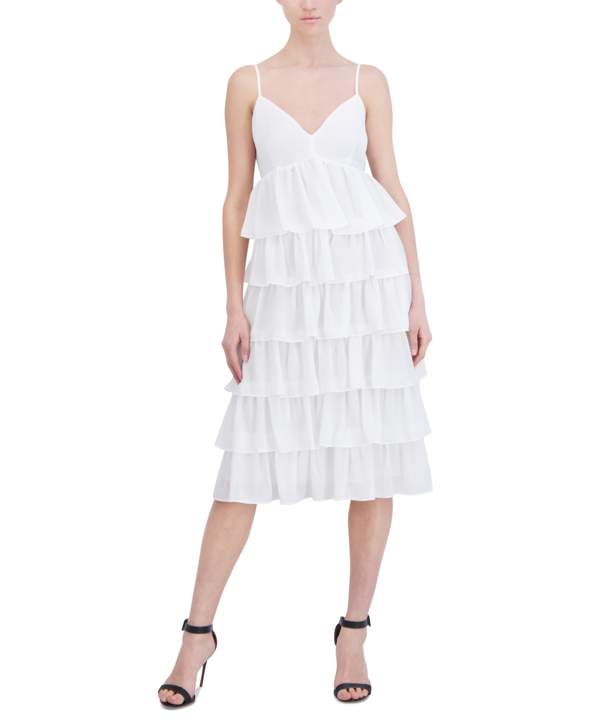 Shop Bcbg New York Women's V-neck Tiered Sleeveless A-line Dress In Marshmallow
