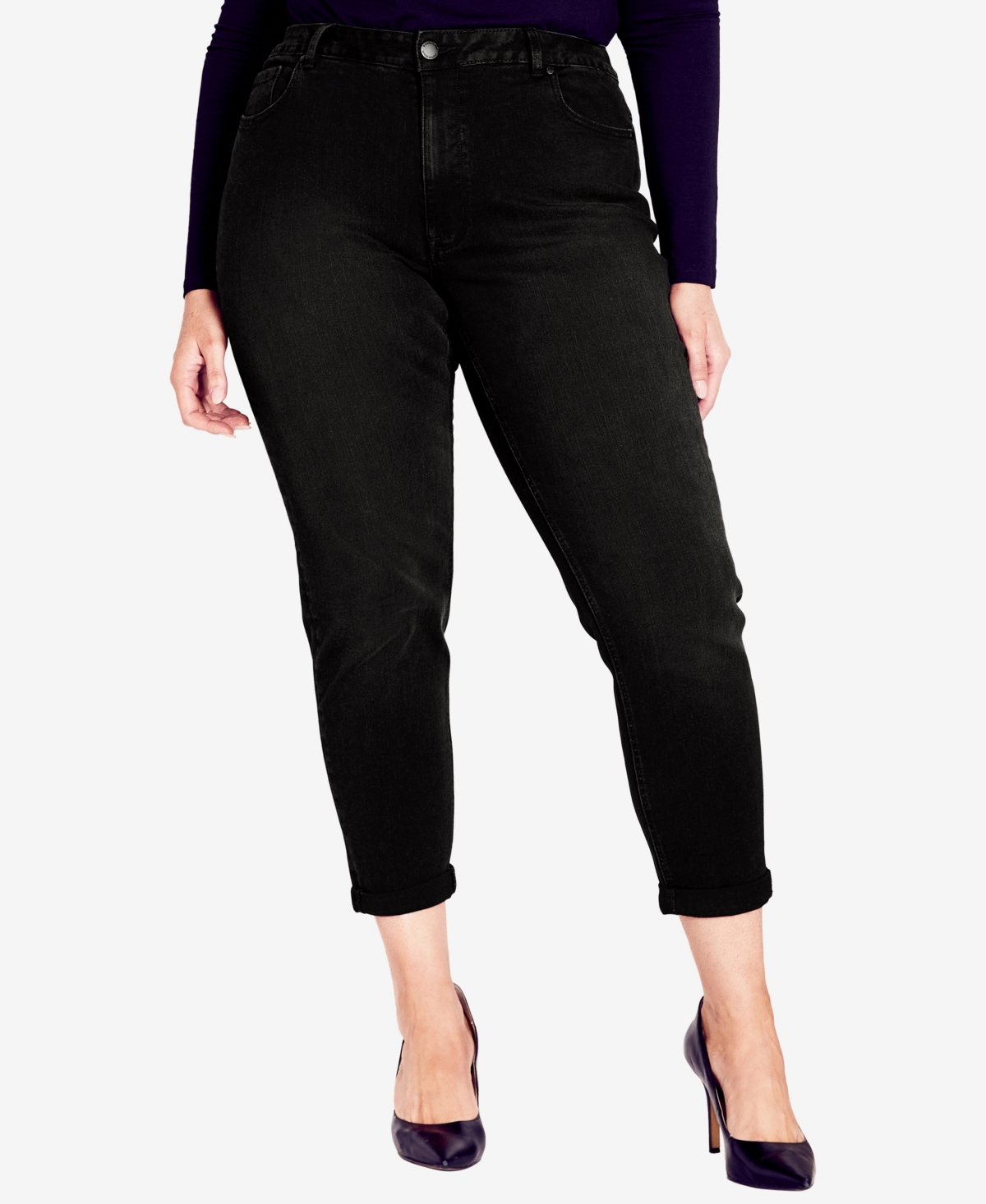 Shop Avenue Plus Size Girlfriend Stretch Regular Length Jean In Black