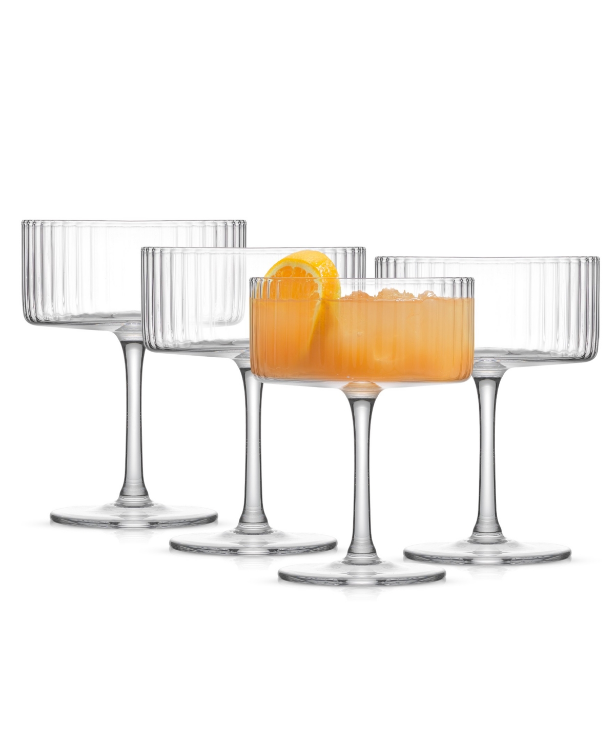 Joyjolt Elle Ribbed Coupe Martini Glasses, Set Of 4 In Clear