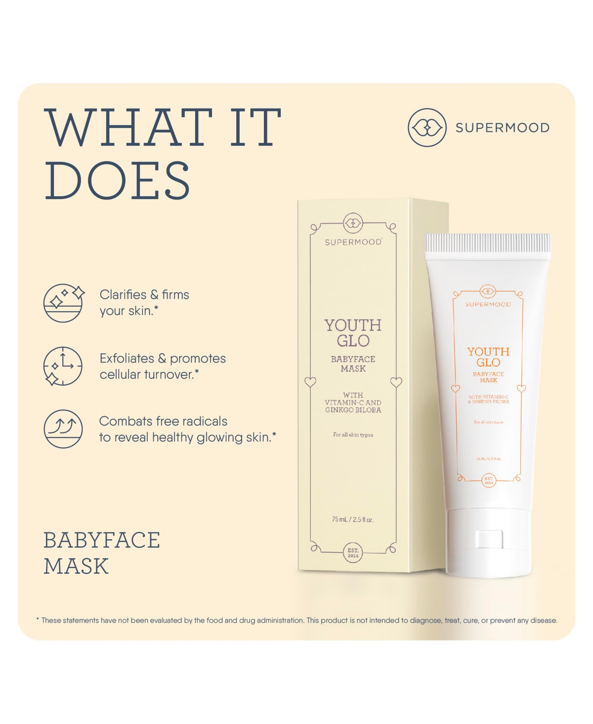 Youth Glow Babyface Face Firming Mask, with Vitamin C & Ginkgo Biloba - 2.5 fl oz