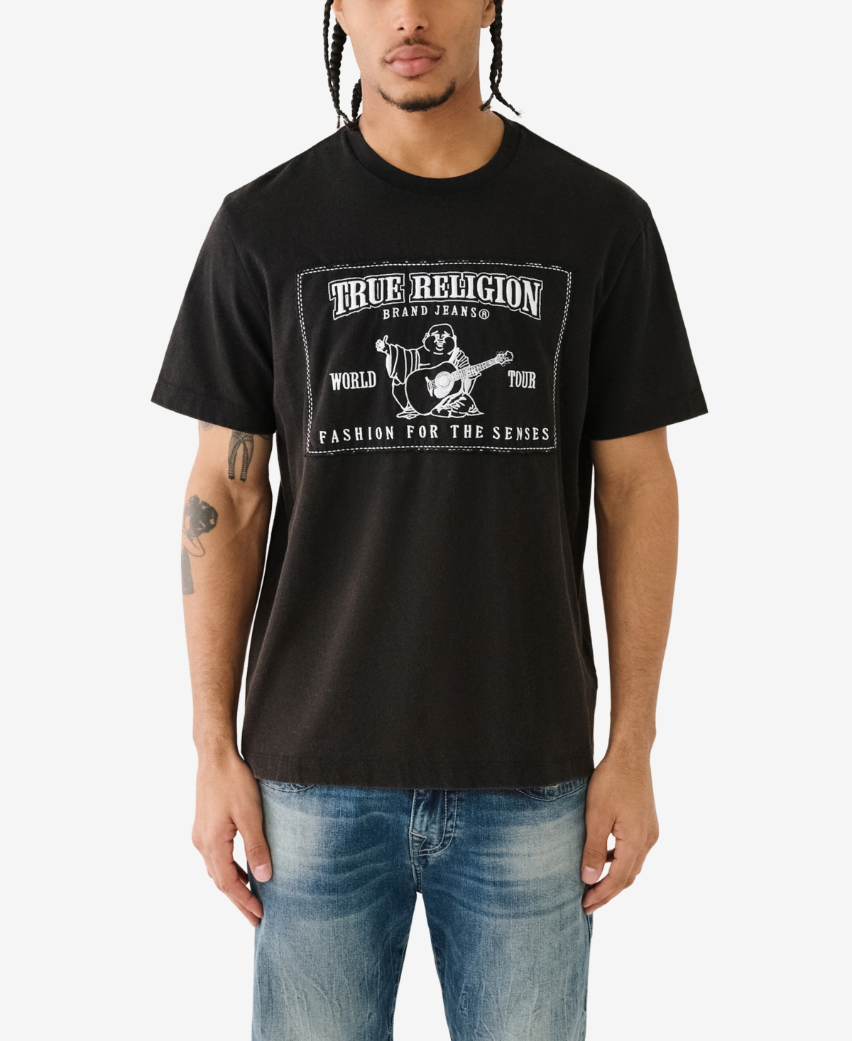 Shop True Religion Men's Short Sleeve Relaxed Vintage-inspired Srs T-shirts In Jet Black