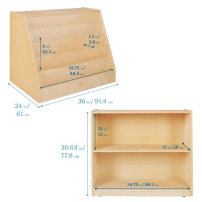 Double-Sided Mobile Book Display with Storage, Natural, 1