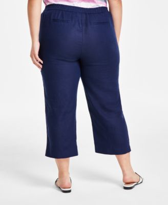 Plus Size 100% Linen Cropped Pants, Created for Macy's