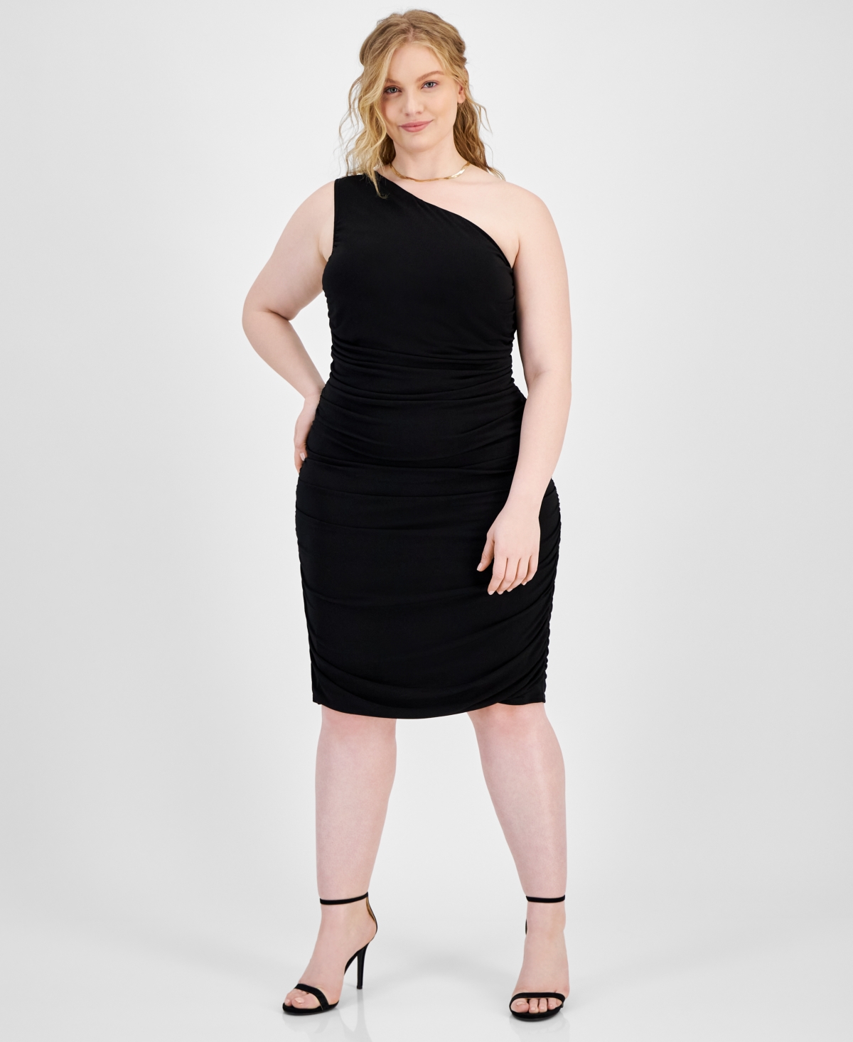 Trendy Plus Size One-Shoulder Ruched Dress - Peacock