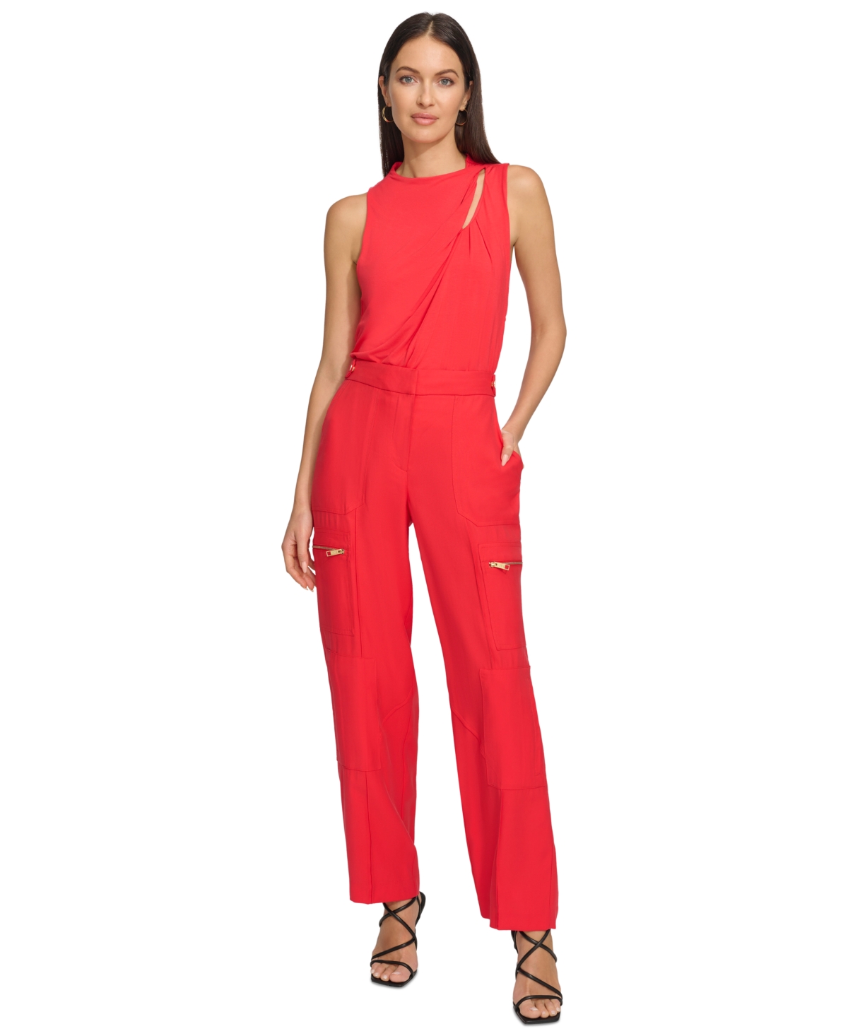 Shop Dkny Women's Frosted Twill Mid Rise Cargo Pants In Flame