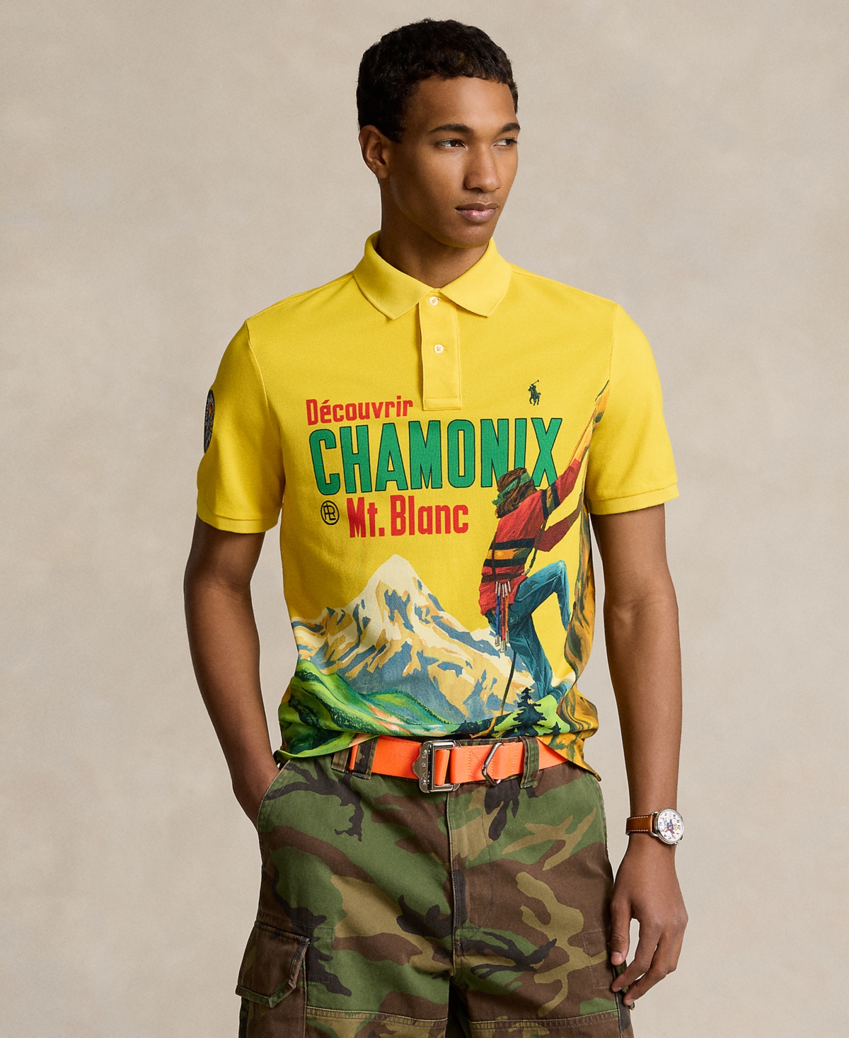 Shop Polo Ralph Lauren Men's Classic-fit Mesh Graphic Polo Shirt In Canary Yellow Poster Print