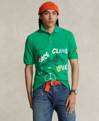 폴로 랄프로렌 Polo Ralph Lauren Mens Classic-Fit Peace Climb Love Polo Shirt,Kayak Green