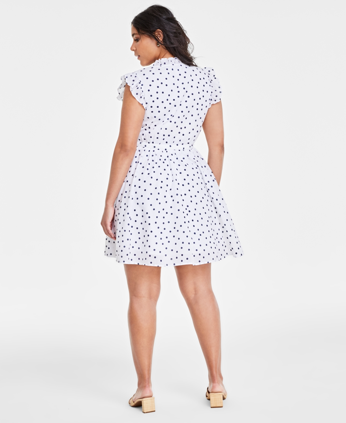 On 34th Women's Dot Scatter-Print Ruffle-Sleeve Button-Front Mini Dress, Created for Macy's