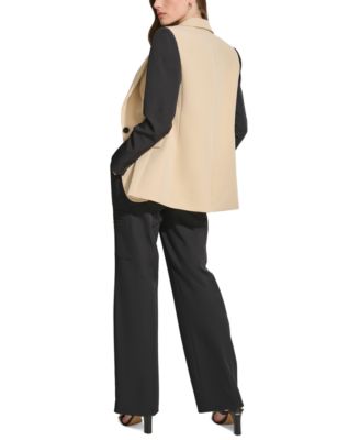 Shop Dkny Petite Colorblocked Stretch Jacket Petite Cargo Pants In Sandlewood,black