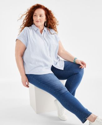 Style & Co Plus Size Cotton Button-front Camp Shirt, Created For Macy's 