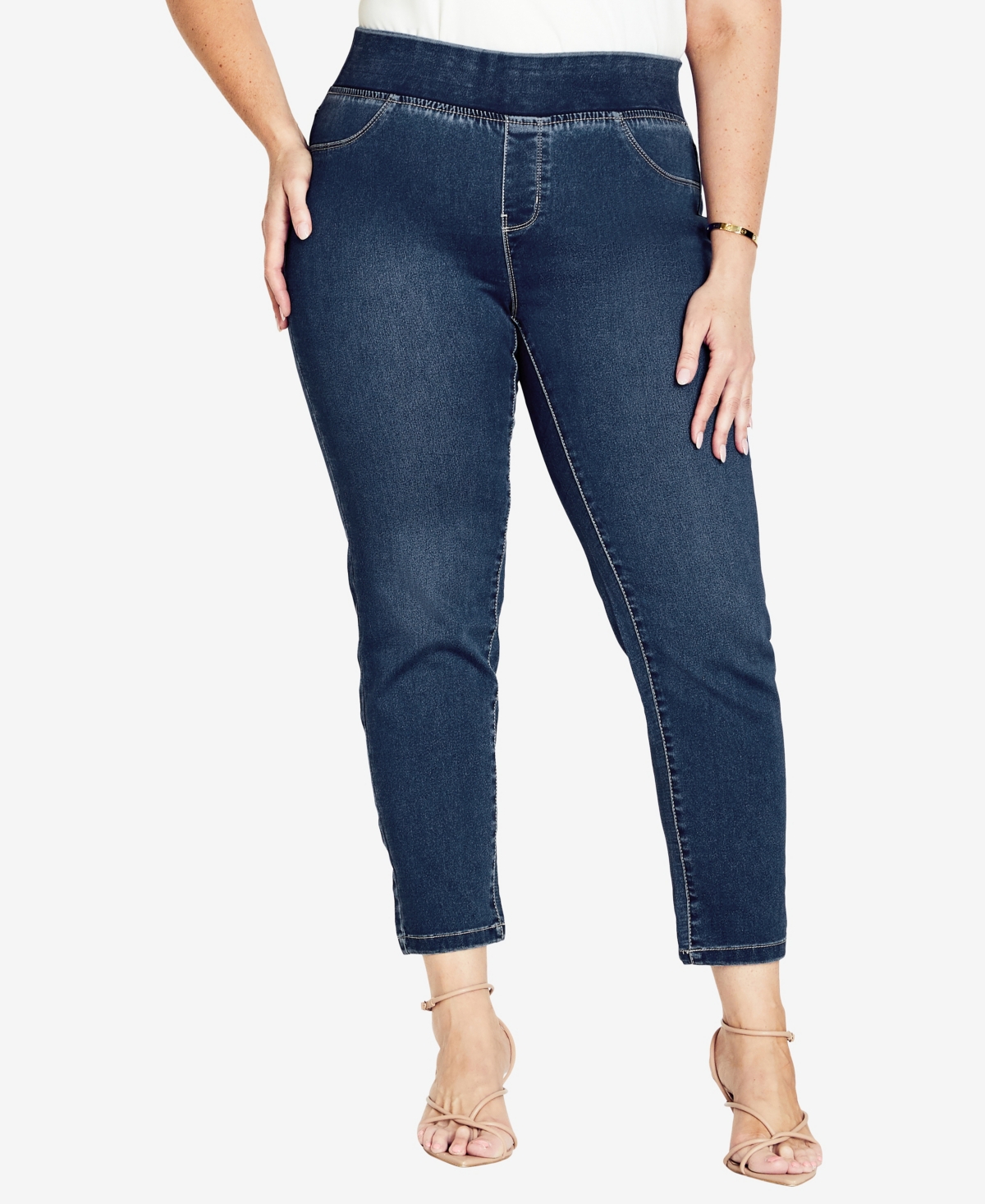 Plus Size Butter Denim Pull On Tall Length Jeans - Medium Wash