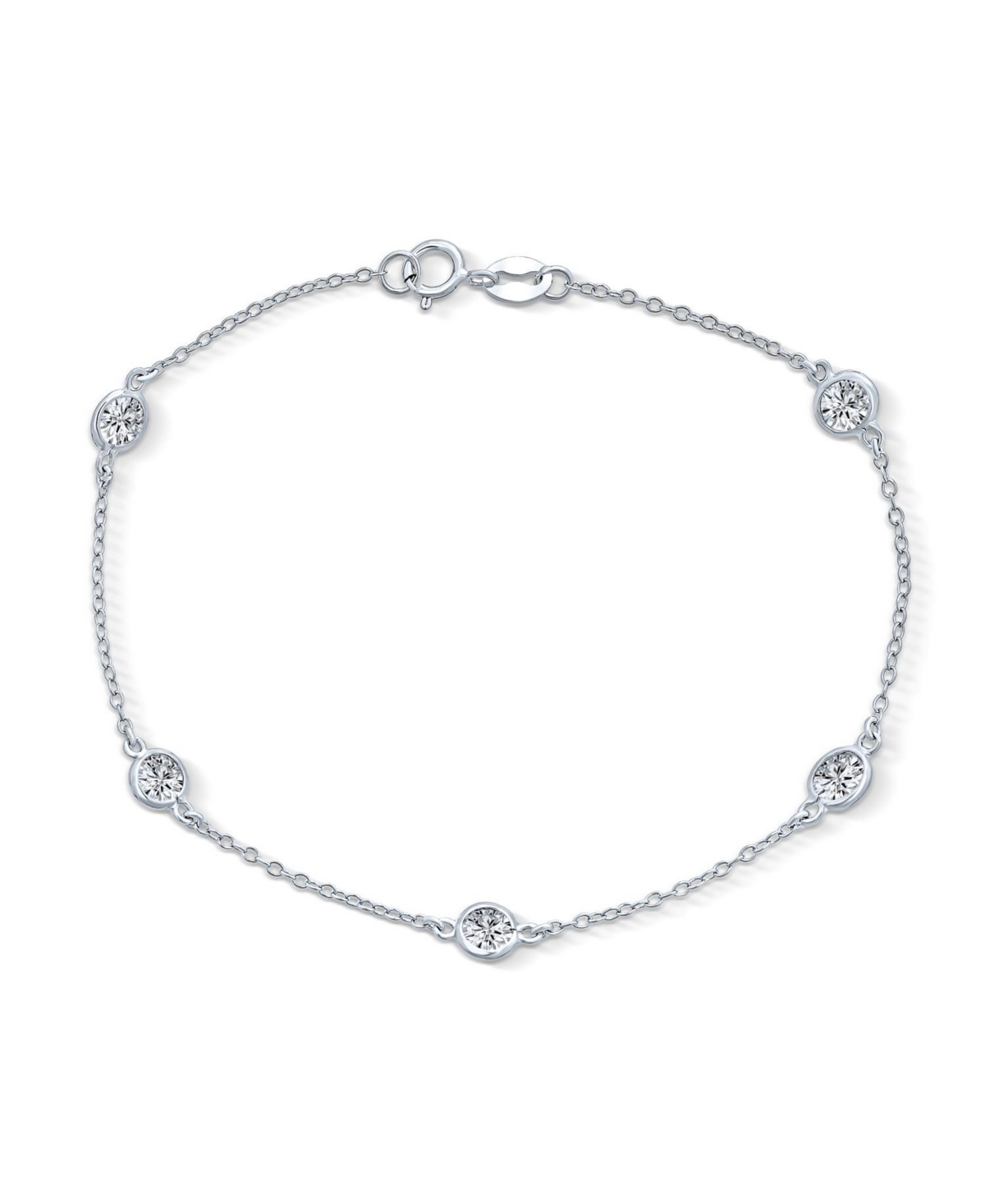 Elegant Delicate Cubic Zirconia Cz By The Yard Anklet Chain Link Ankle Bracelet For Women.925 Sterling Silver 9 Inch - Silver tone