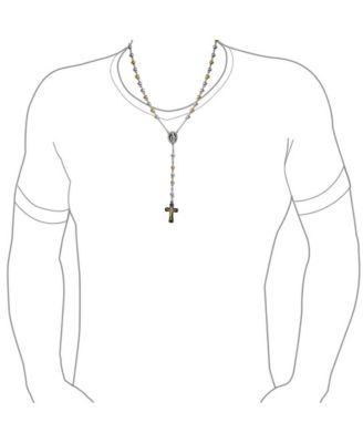 Two Tone Virgin Mary Rosary Prayer Round Ball Beaded Link Chain Jesus Crucifix Gold Plated Stainless Steel