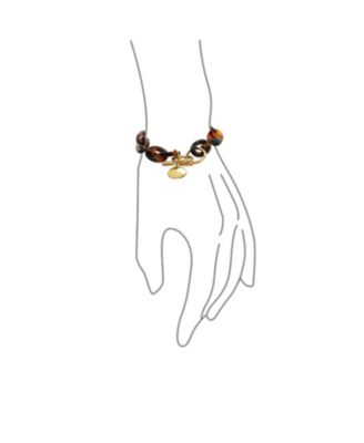 Brown Golden Acrylic Leopard Tortoise Shell Oval Chain Link Bracelet Yellow Gold Plated Stainless Steel