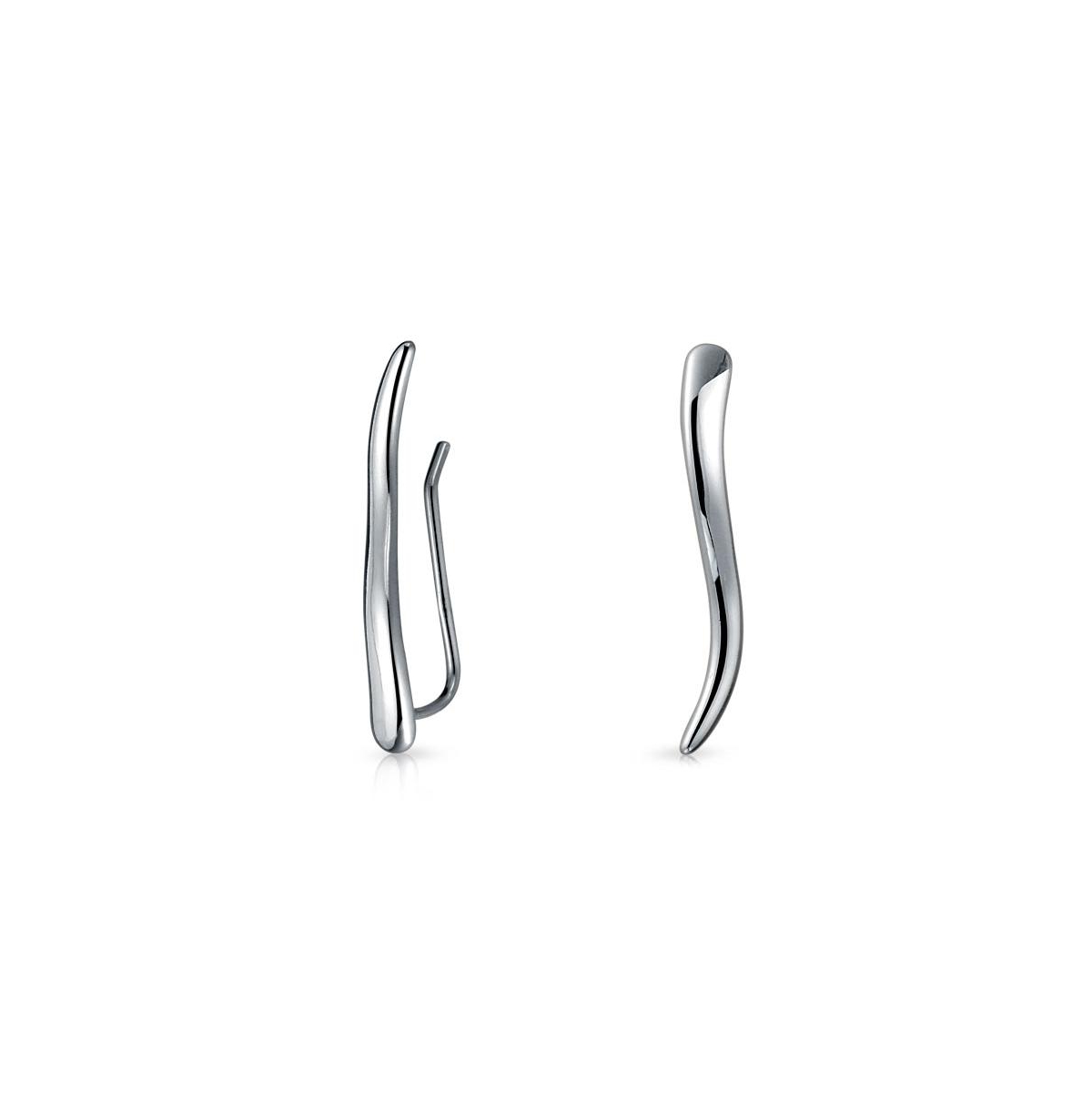 Minimalist Geometric Linear Wave Ear Pin Crawlers Climbers Earrings For Women Teen.925 Sterling Silver - Silver