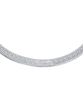 Flexible Reversible Flat Greek Key Sterling Silver Herringbone Necklace Collar 18 Inch