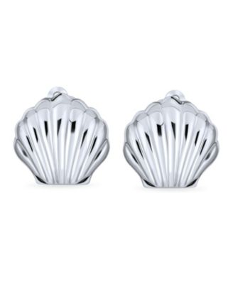 Carved Seashell Shaped Nautical Clip On Earrings Non Pierced Ears Sterling Silver Alloy Clip