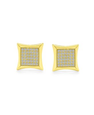 Square Shaped Cubic Zirconia Micro Pave CZ Kite Stud Earrings Gold Plated Sterling Silver