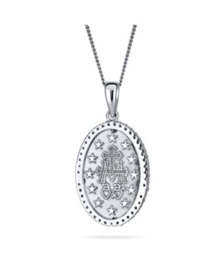 Traditional Christian Oval Religious Medal Our Lady Of Guadalupe Catholic Virgin Mary Pendant Necklace CZ Halo Necklace For Women .925 Sterling Silver
