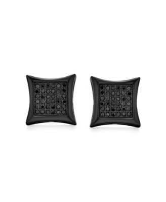 Black Square Shaped Cubic Zirconia Micro Pave CZ Kite Stud Earrings Black Plated .925 Sterling Silver