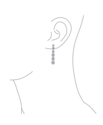 Elegant Sterling Silver CZ Linear Drop Earrings With Geometric Bubble Prom Cubic Zirconia In A Bezel Set Round Shape.