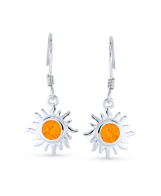 Irradiance Green Or Orange Fire Created Opal Summer Fun Sunburst Dangle Drop Earrings .925 Sterling Silver Fish Wire