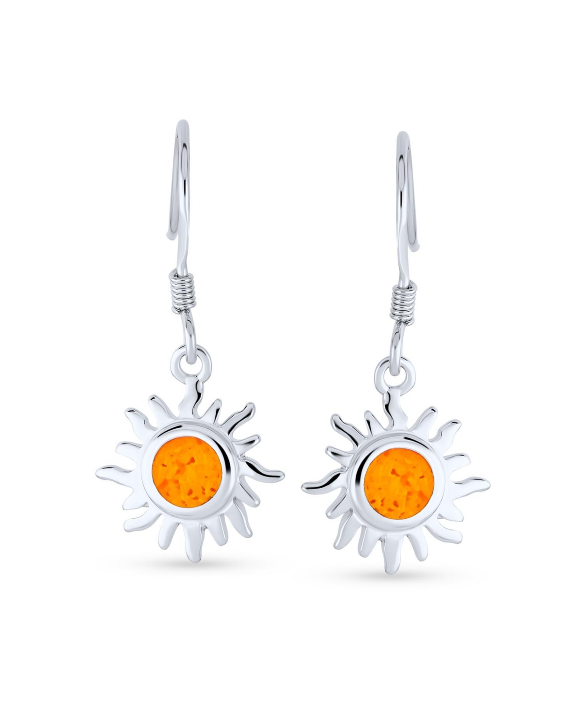 Bling Jewelry IrradianceFire Created Opal Summer Fun Sunburst Dangle Drop Earrings For Women Sterling Silver Fish Wire - Orange