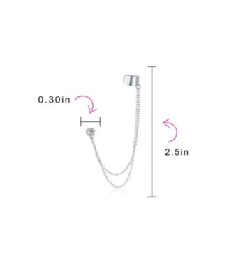 Geometric Cartilage Plain Band With Two Chains Ear Warp Cuff CZ Cubic Zirconia Stud Ear Lobe Earring Rose Gold Plated .925 Sterling Silver