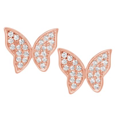 Sterling Silver Cubic Zirconia Pave Butterfly Stud Earrings