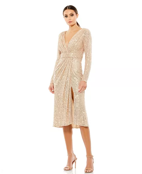 women's ieena long sleeve sequined midi dress