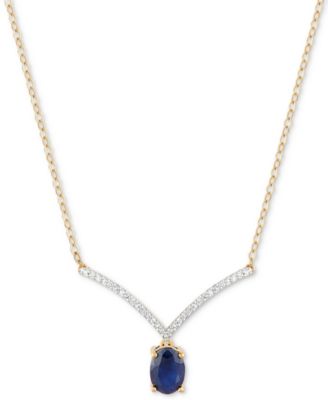 Macy's - Sapphire (1 ct. t.w.) & Diamond (1/10 ct. t.w.) Chevron 17" Collar Necklace in 10k Gold