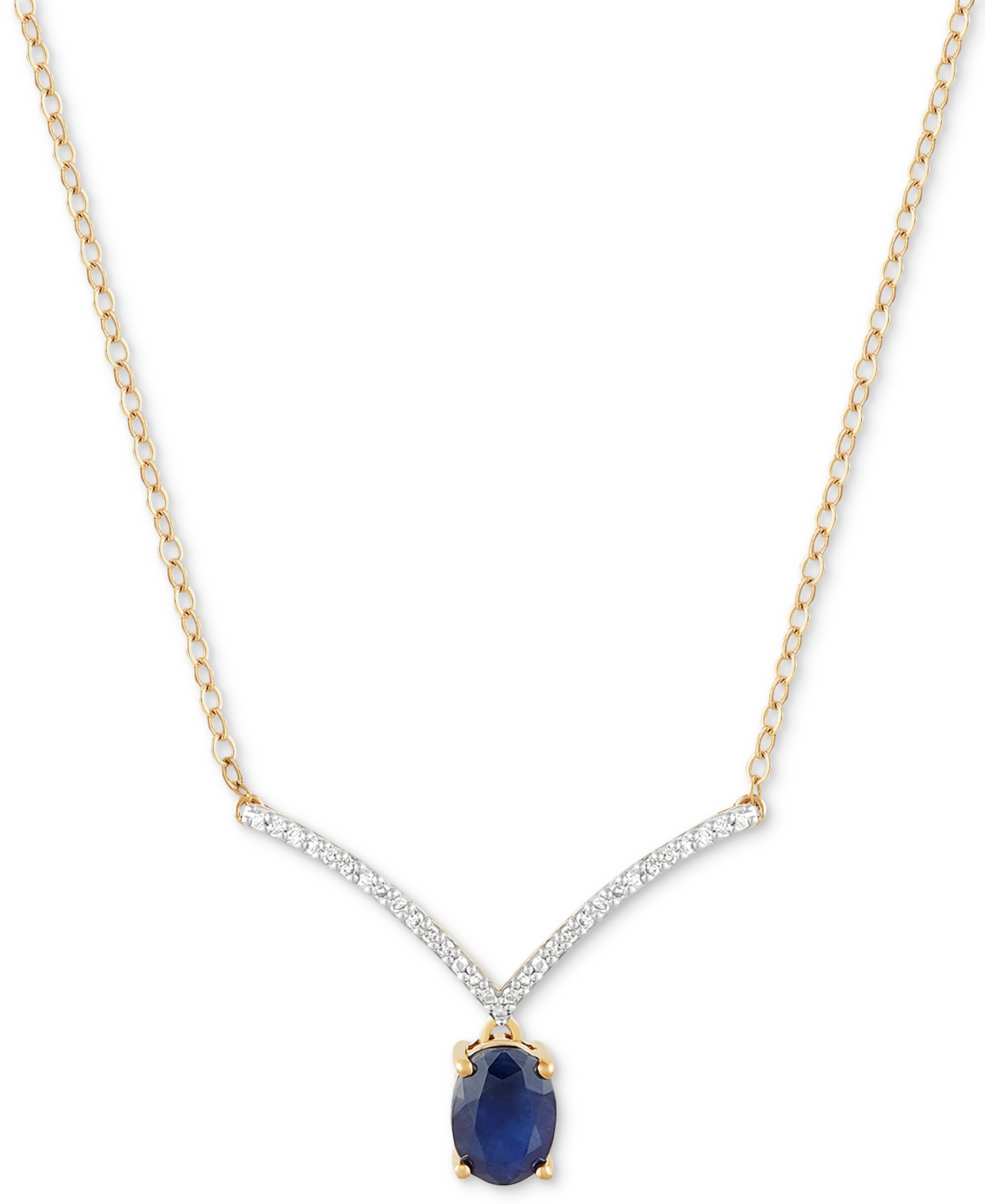 Macy's Sapphire (1 Ct. T.w.) & Diamond (1/10 Ct. T.w.) Chevron 17" Collar Necklace In 10k Gold