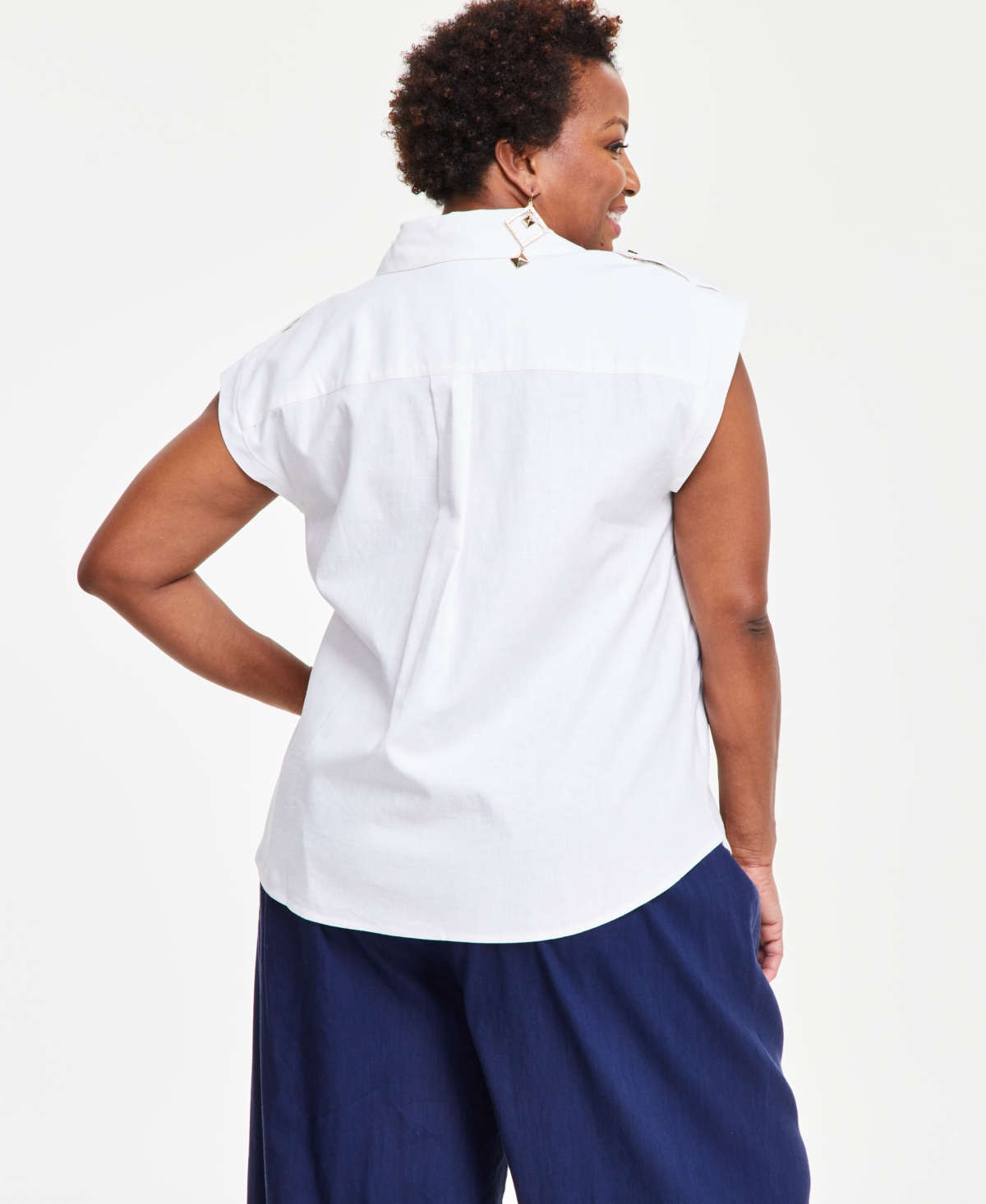 I.n.c. International Concepts Plus Size Linen-Blend Sleeveless Utility Shirt, Created for Macy's