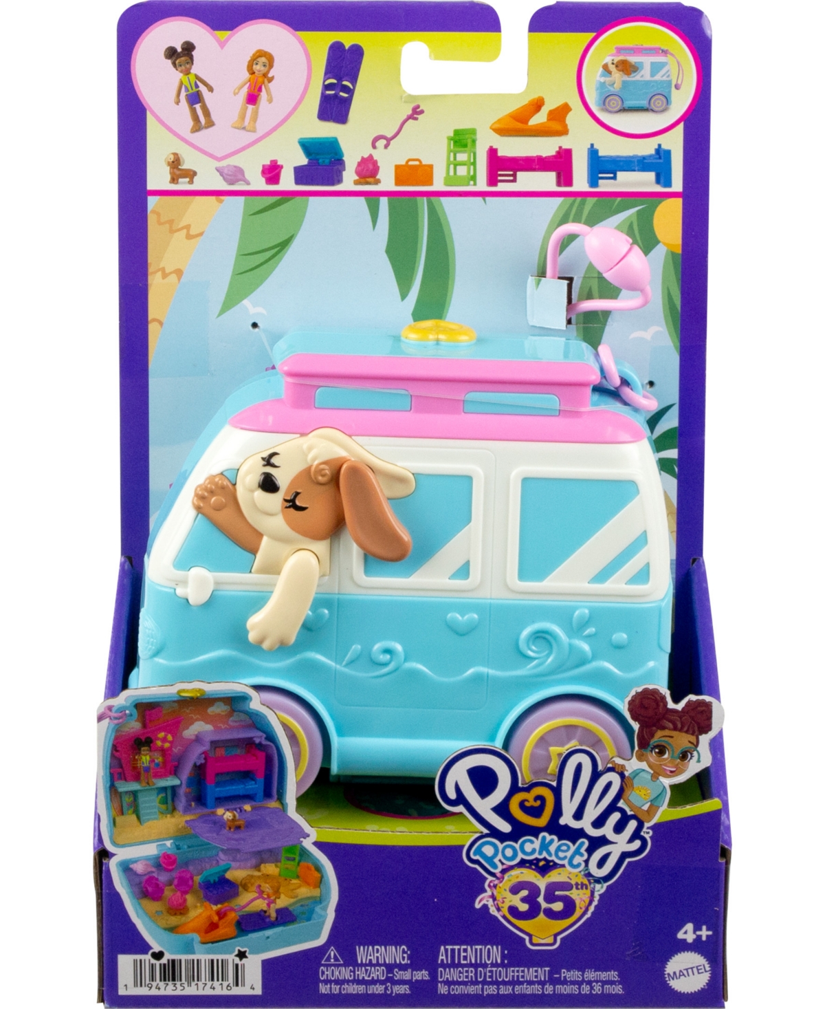 Polly Pocket Dolls and Playset, Travel Toys, Seaside Puppy Ride Compact