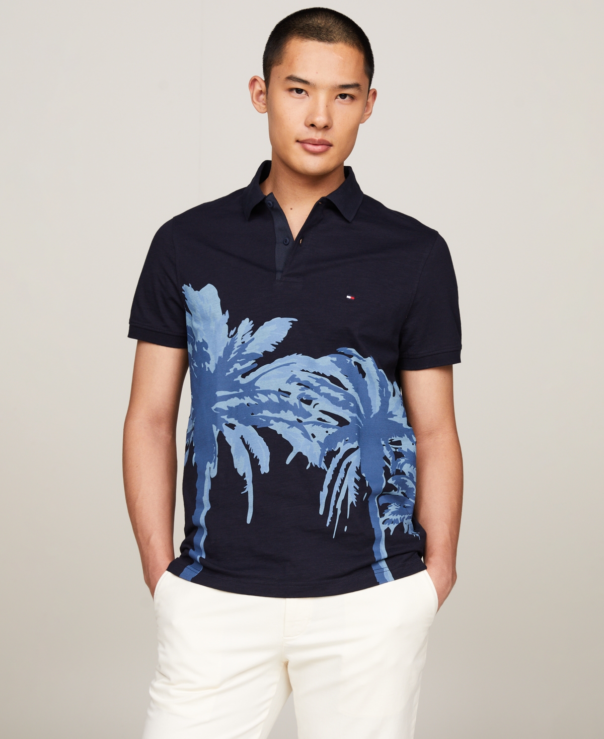 Tommy Hilfiger Men's Short Sleeve Palm Print Polo Shirt In Desert Sky