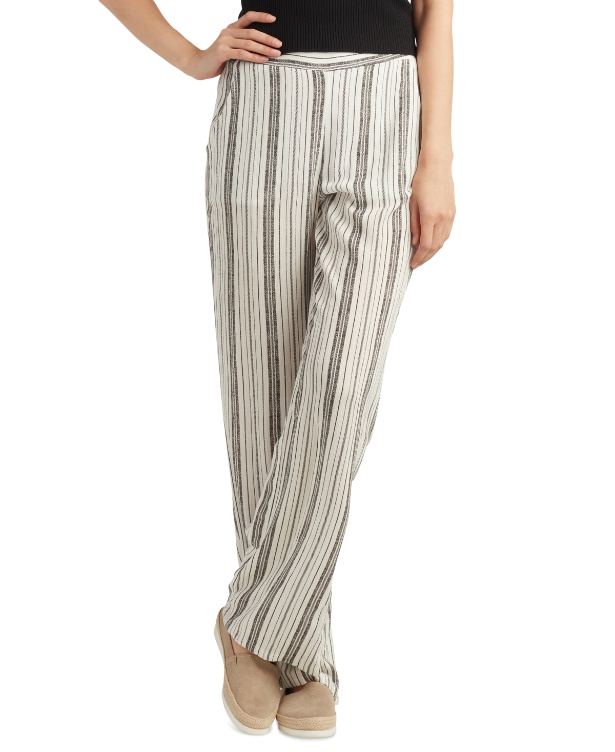 Shop Bcx Juniors' Striped Pull-on Mid-rise Pants In Tan Stripe