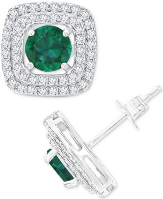 Gemstone & Lab-Grown White Sapphire (5/8 ct. t.w.) Square Halo Birthstone Stud Earrings in Sterling Silver