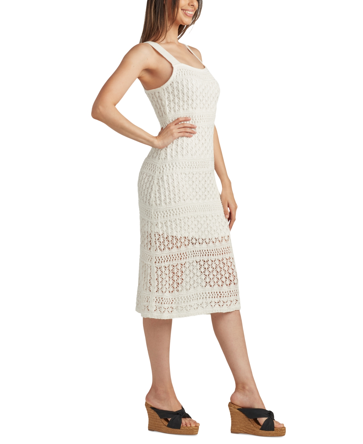 Shop Bcx Juniors' Crochet Sleeveless Midi Sweater Dress In White